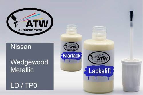 Nissan, Wedgewood Metallic, LD / TP0: 20ml Lackstift + 20ml Klarlack - Set, von ATW Autoteile West.